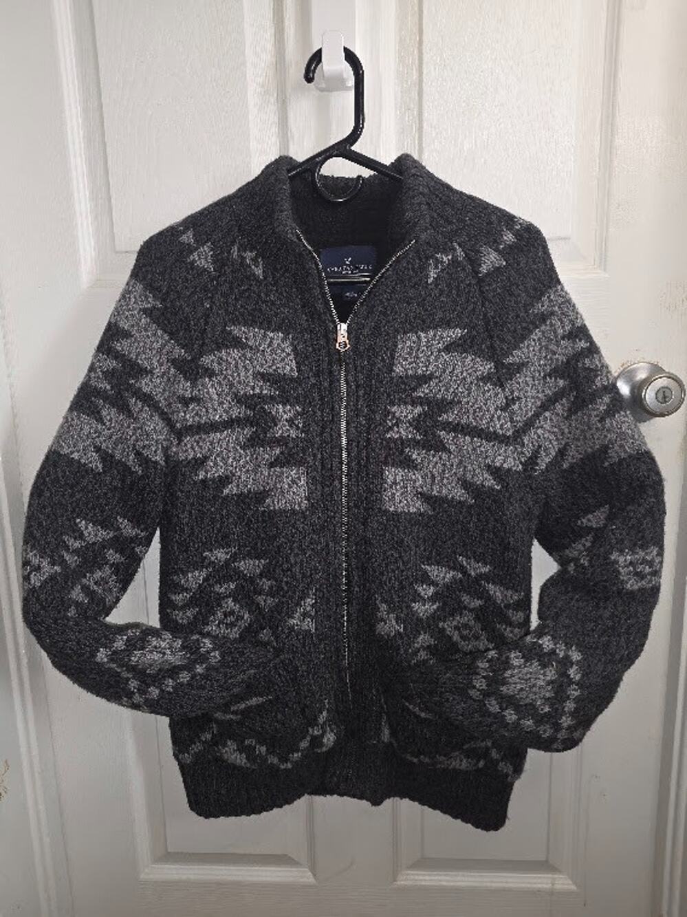American Eagle Sherpa Mens Small Aztec Tribal Nordic Geometric Full Zip Jacket
